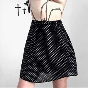 navy blue and white polka dot skirt